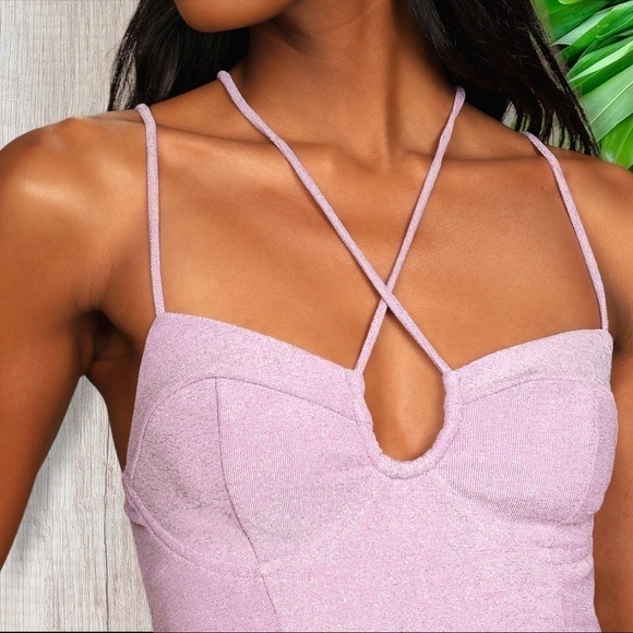 Lulu’s Fantastic Figure Shiny Lilac Tie-Back Bodycon Mini Dress XL - Picture 6 of 7